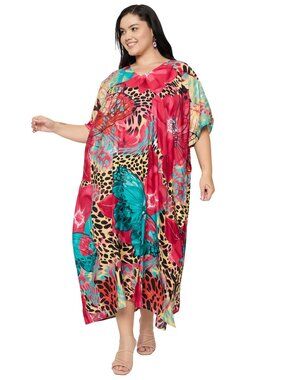Plus Size Polyester Kaftan Dress Animal Printed Maxi Moo Moos Dresses for Women